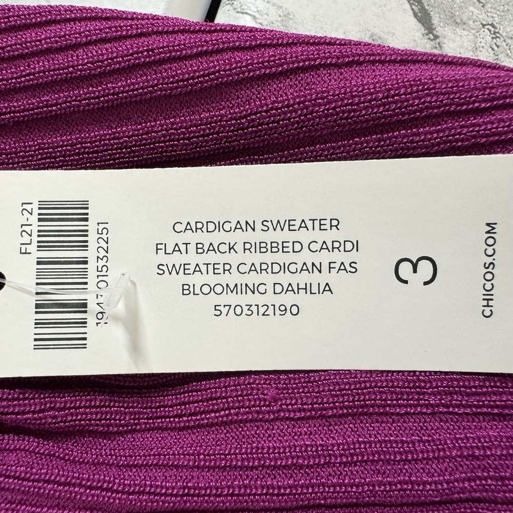 NEW‎ Chico's Ribbed Long Cardigan Sweater Blooming Dahlia Fuchsia Pockets 3 XL - Picture 11 of 13